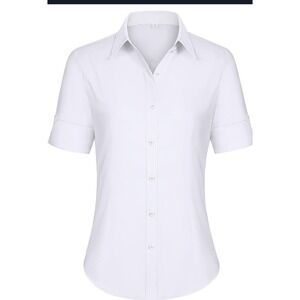 Siliteelon Shirt Dress Womens Large White New Short Sleeve Button Up Work